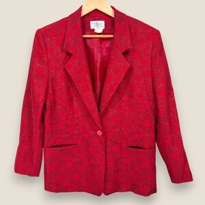 Vintage Da Rue Neils Apparel Brocade Blazer Jacket Red Floral Women Size 12